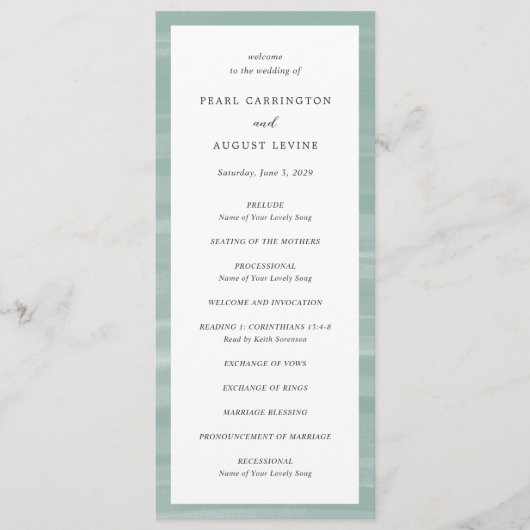 コースタルシックでミュートされた緑のエレガントな結婚式 プログラム (正面)