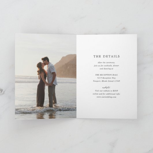 コースタルシックでミュートされた緑のエレガントな結婚式 招待状 (内部)