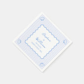 コースタルシックシェルストライプ&パーソナライズされた結婚ズ スタンダードカクテルナプキン (角)