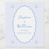 コースタルシックシェルストライプ&パーソナライズされた結婚ズ ワインラベル (シングルラベル)