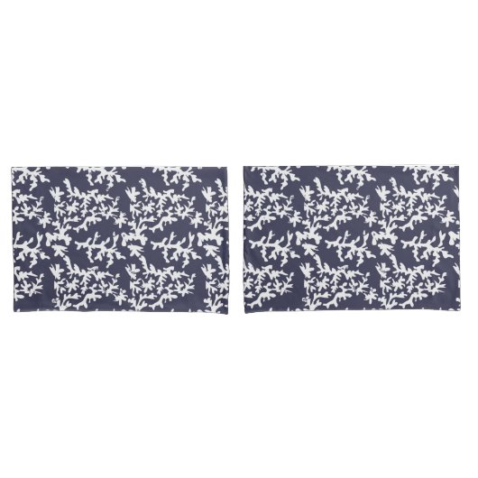 コースタルシックハンプトンズブルー&ホワイトコーラルリーフ 枕カバー (フロントセット)