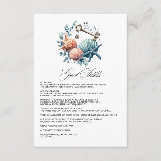 コースタルシックビーチ結婚式ゲスト詳細 エンクロージャーカード (正面)