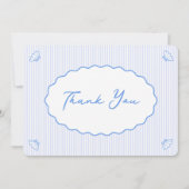 コースタルシックブルー&ホワイトストライプシェル手書き サンキューカード (正面)