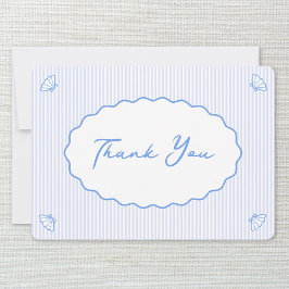 コースタルシックブルー&ホワイトストライプシェル手書き サンキューカード