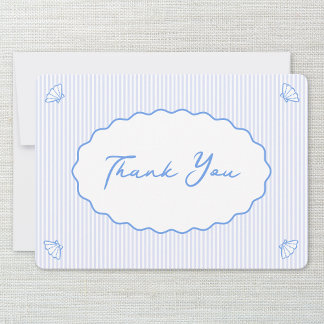 コースタルシックブルー&ホワイトストライプシェル手書き サンキューカード