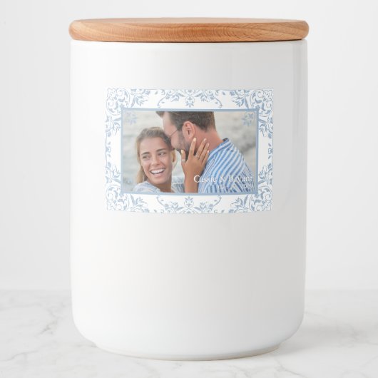 コースタルシックブルー&ホワイトフォトウェディングラベル フードラベル (正面)