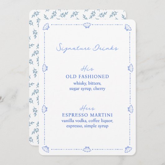 コースタルシック結婚ブルーの特徴的なドリンク看板 (正面/裏面)