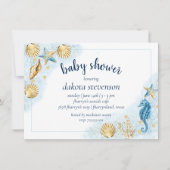 コースタルシック |コーラルモダンリーフ赤ちゃんシャワー 招待状 (正面)