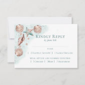 コースタルシック |ティール(緑がかった色)とコーラルリーフエンツリーの選択 出欠カード (正面)