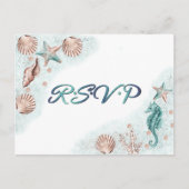 コースタルシック |ティール（緑がかった色）とコーラルリーフエンツリーRSVP ポストカード (正面)
