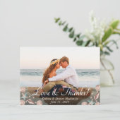 コースタルシック |ティール（緑がかった色）とコーラルリーフフォト結婚ズ サンキューカード (スタンド正面)