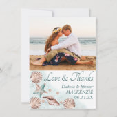 コースタルシック |ティール(緑がかった色)とコーラルリーフフォト結婚ズ サンキューカード (正面)