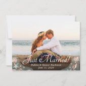 コースタルシック |ティール（緑がかった色）とコーラルリーフフォト結婚ズ 案内状 (正面)