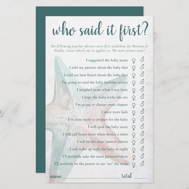 コースタルシック |ティール（緑がかった色）のヒトデが最初のゲームを言った (正面/裏面)