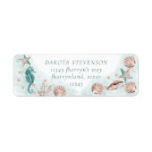 コースタルシック |ティール（緑がかった色）グリーンとコーラルリーフパーティー ラベル (正面)