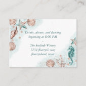 コースタルシック |ティール(緑がかった色)グリーンとコーラルリーフ披露宴 エンクロージャーカード (正面)