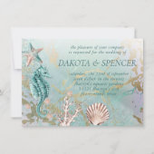 コースタルシック |ティール(緑がかった色)グリーンとコーラルリーフ結婚ズ 招待状 (正面)