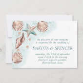 コースタルシック |ティール（緑がかった色）グリーンとコーラルリーフ結婚ズ 招待状 (正面)