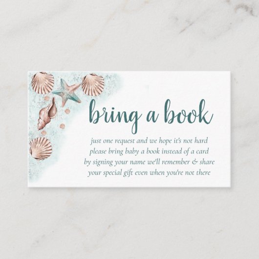 コースタルシック |ティール(緑がかった色)グリーンとサンゴが本を持ってくる エンクロージャーカード (正面)