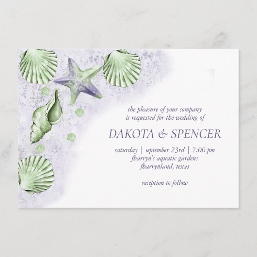 コースタルシック |パープルグリーン航海のの結婚写真 招待状 (正面)