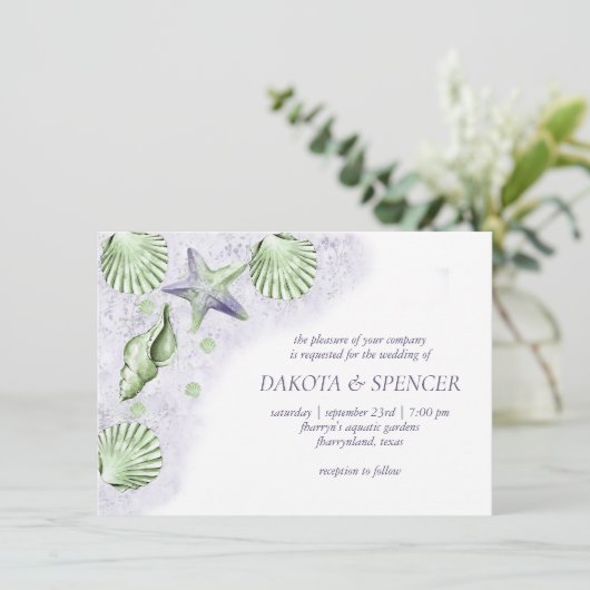 コースタルシック |パープルグリーン航海のの結婚写真 招待状 (スタンド正面)