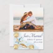 コースタルシック |ブルー金ゴールドサンゴ礁結婚写真 案内状 (正面)