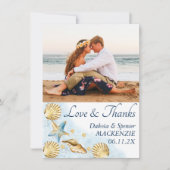 コースタルシック |モダンコーラルリーフ結婚写真 サンキューカード (正面)