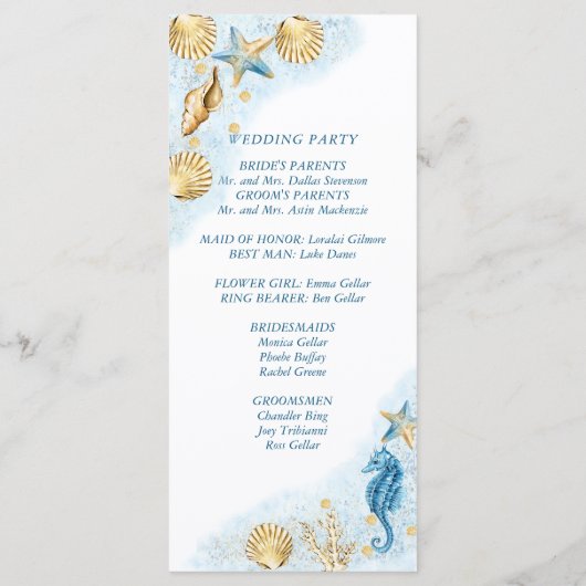 コースタルシック |海の下の青と金ゴールド結婚 プログラム (裏面)