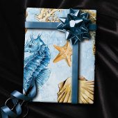 コースタルシック |海モダンの下の青と金ゴールド ラッピングペーパー