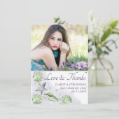 コースタルシック |紫とライムグリーンのシニアフォト サンキューカード (スタンド正面)