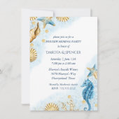 コースタルシック |青と金ゴールドの引っ越し祝いパーティーパーティー 招待状 (正面)