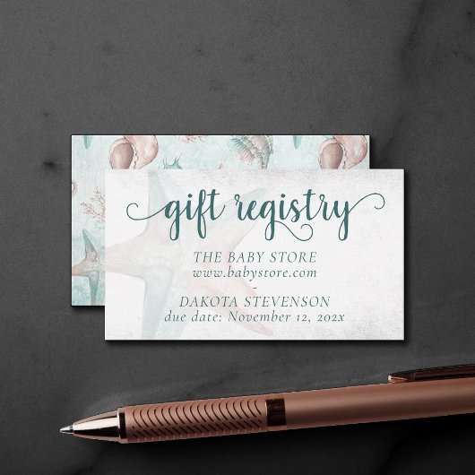 コースタルシック | Starfishティール(緑がかった色)シャワーレジストリ エンクロージャーカード