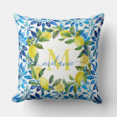 コースタルシトラス&ブルータイル名前をカスタムするモノグラム クッション (正面)