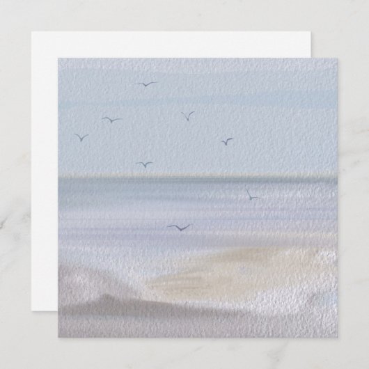 コースタルショアラインビーチウォーターカラーホリデーカード シーズンカード (正面/裏面)