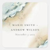 コースタルシーウェーブサンド航海のビーチ結婚ズ スクエアシール (正面)