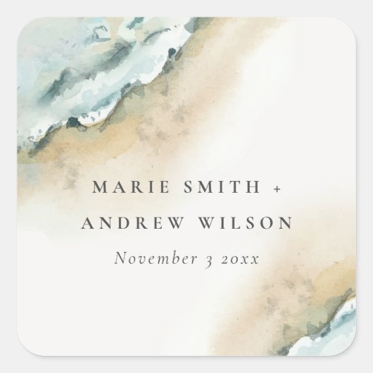 コースタルシーウェーブサンド航海のビーチ結婚ズ スクエアシール (正面)