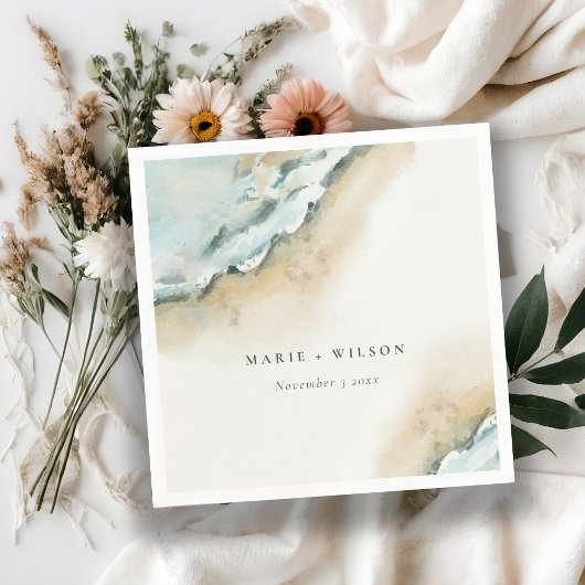 コースタルシーウェーブサンド航海のビーチ結婚ズ スタンダードカクテルナプキン