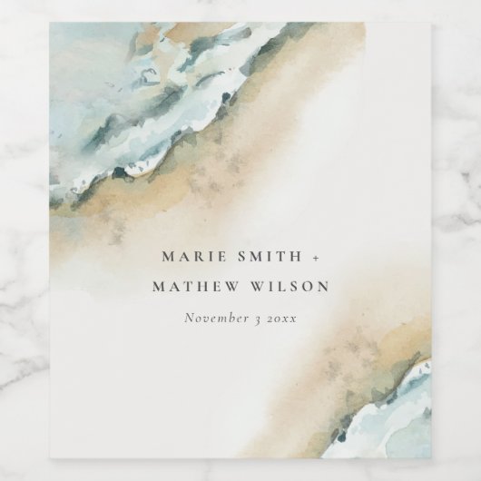 コースタルシーウェーブサンド航海のビーチ結婚ズ ワインラベル (シングルラベル)