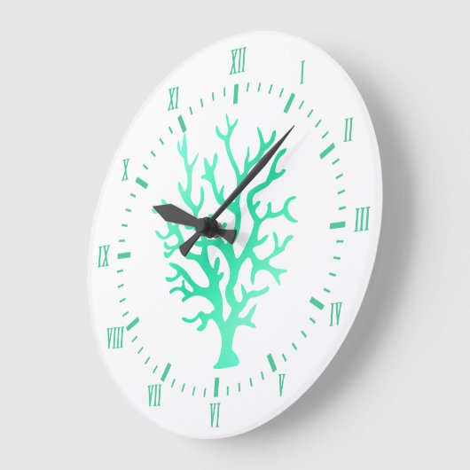 コースタルシーガラスグリーンコーラル&ローマ数字 ラージ壁時計 (傾斜)