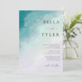 コースタルシーガラスティール(緑がかった色)ラベンダーエレガントウェディング 招待状 (スタンド正面)