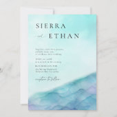 コースタルシーガラス2ティール（緑がかった色）ラベンダーエレガントウェディング 招待状 (正面)