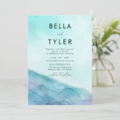 コースタルシーガラス2ティール(緑がかった色)ラベンダーズ結婚ス 招待状 (スタンド正面)
