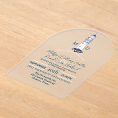 コースタルシーサイド航海のビーチライトハ結婚ウス アクリル招待状 (レイダウン)