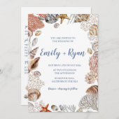 コースタルシーシェルコーラルビーチ結婚式招待状 招待状 (正面/裏面)