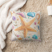 コースタルシーシェルスターフィッシュ装飾用クッション クッション (ブランケット)