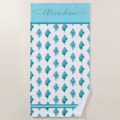 コースタルシーシェルトロピカルティール（緑がかった色）ブルービーチタオル ビーチタオル (正面)