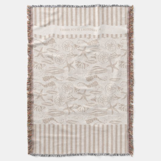 コースタルシーシェルベージュ手描航海のき スローブランケット (正面縦)