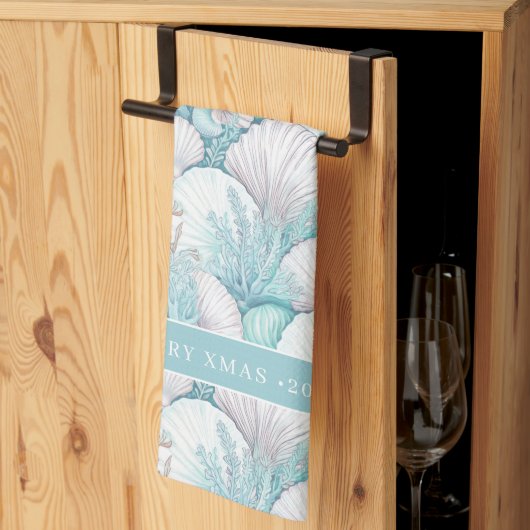 コースタルシーシェル&コーラルパターン#3 ID1009 キッチンタオル (三つ折り)