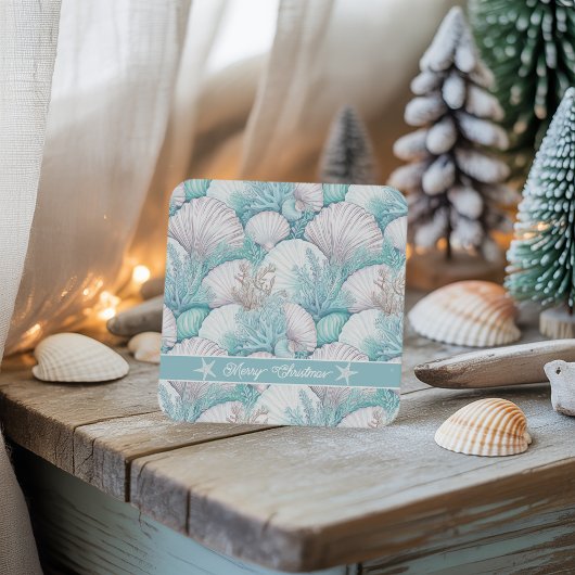 コースタルシーシェル&コーラルパターン#3 ID1009 スクエアペーパーコースター