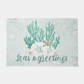 コースタルシーズ&グリーティンググリッターコーラルスターフィッシュ ドアマット (正面)